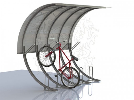 Велопарковка 45 градусов с навесом, 5 мест с покрытием из монолитного поликарбоната